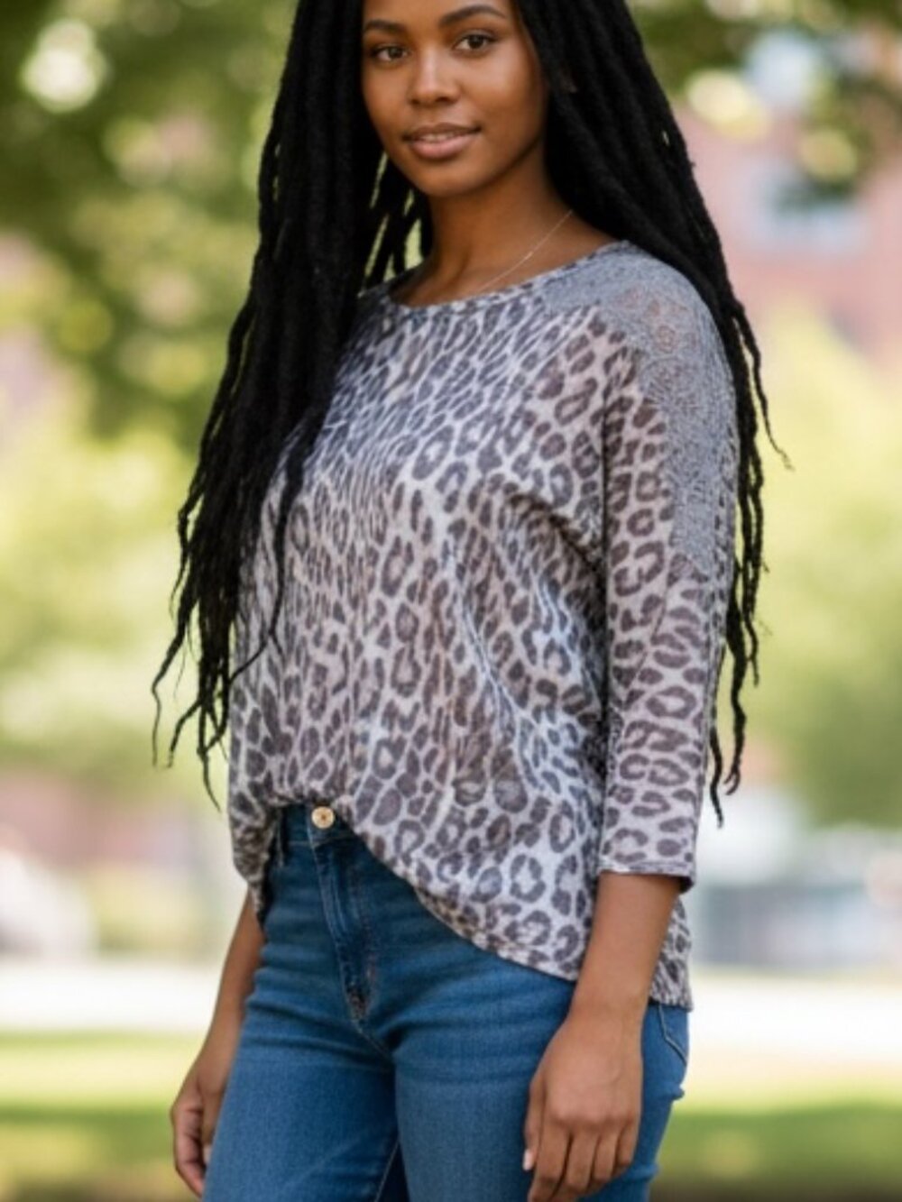 NWT RACHEL Rachel Roy animal print bat sleeve lace embelished top M